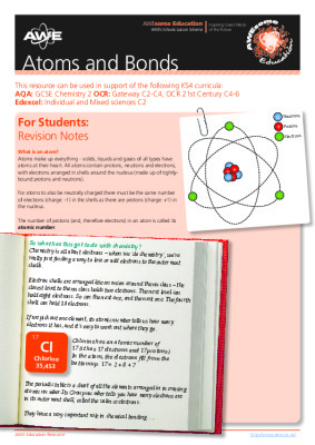 Atoms and bonds- Secondary school resource