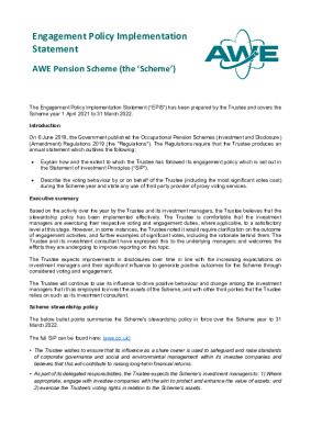 AWE Pension Trustees Limited – Engagement Policy Implementation Statement