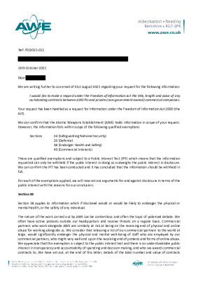 FOI request – contracts between AWE plc and commercial companies