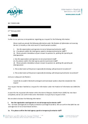 FOI Request – Question about Temporary and permanent recruitment