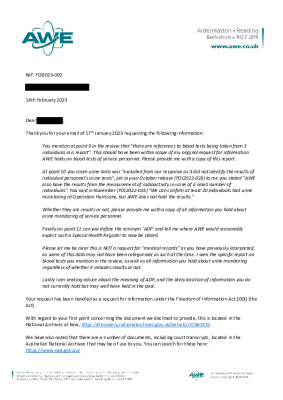 FOI Request – Question about blood and urine monitoring