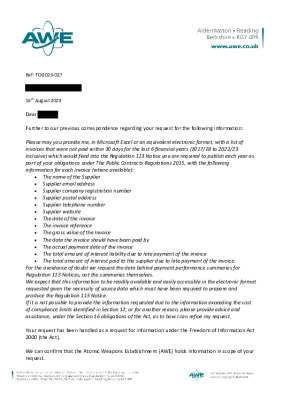 FOI Request – 30 day outstanding invoices