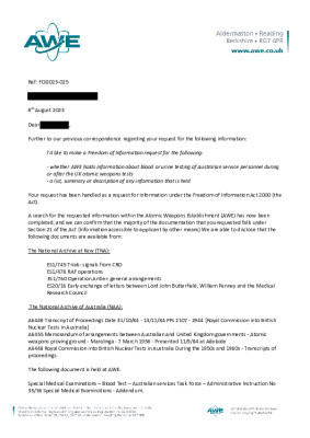 FOI Request – Australian servicemen blood and urine tests