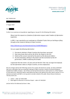 FOI Request – Question about project sunshine