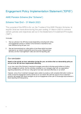 AWE Pension Trustees Limited – Engagement Policy Implementation Statement – 31 March 2023