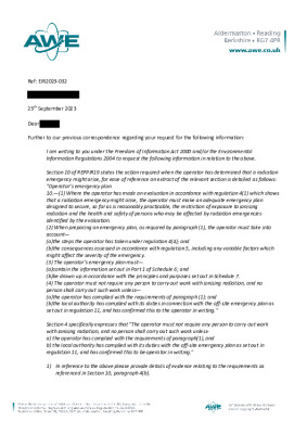 FOI Request – Question on Off Site Emergency Plan