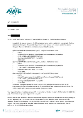 FOI Request – Information on Christmas Island tests