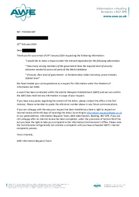FOI Request – Government Clearance