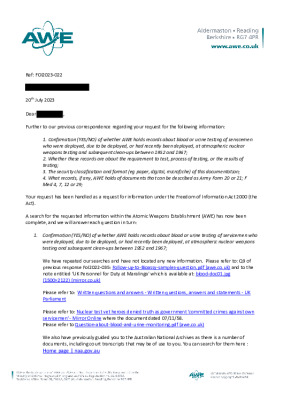FOI Request – Secondary question about Bioassy samples