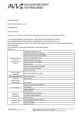 FOI Request – Roles Grades and Average AWE Salaries