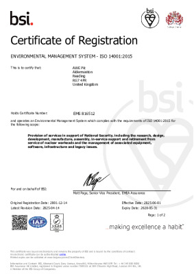 ISO 14001 2015 BSI Certificate – 1st June 2025