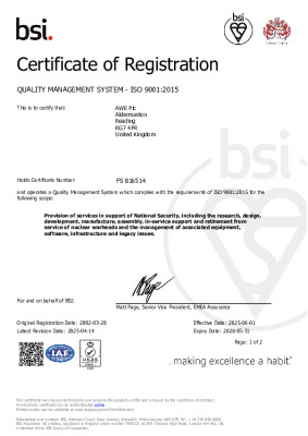 ISO 9001 2015 BSI Certificate – 1st June 2025