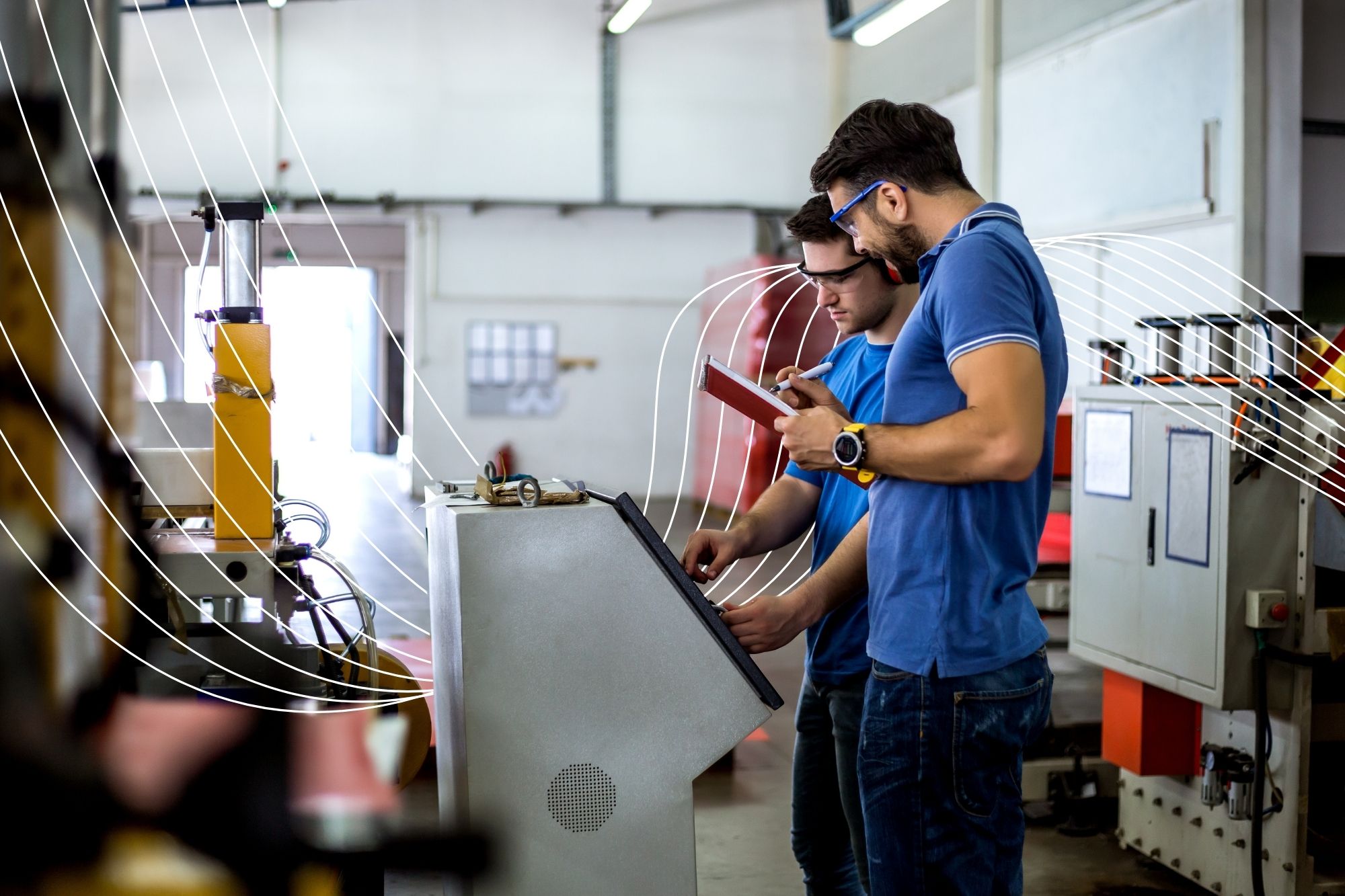 Two men checking quality of products.