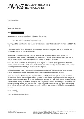 FOI Request – AWE Report