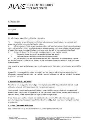 FOI Request – Helium 3 and Noble Gases