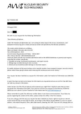 FOI Requests – Service and Maintenance Records for Ex-MoD Mercedes-Benz GLE250