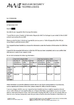 FOI Request – AWE Exit Packages