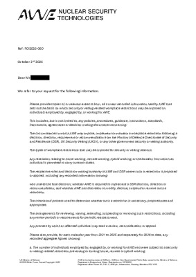 FOI Request – Security and vetting-related workplace restrictions